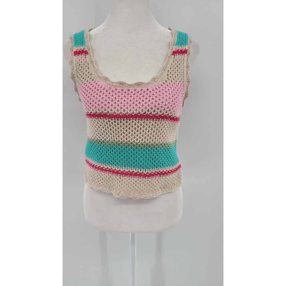 Bohemian Crochet Indie‎ Cropped Tank Top Small Womens Hippie Festival Colorblock